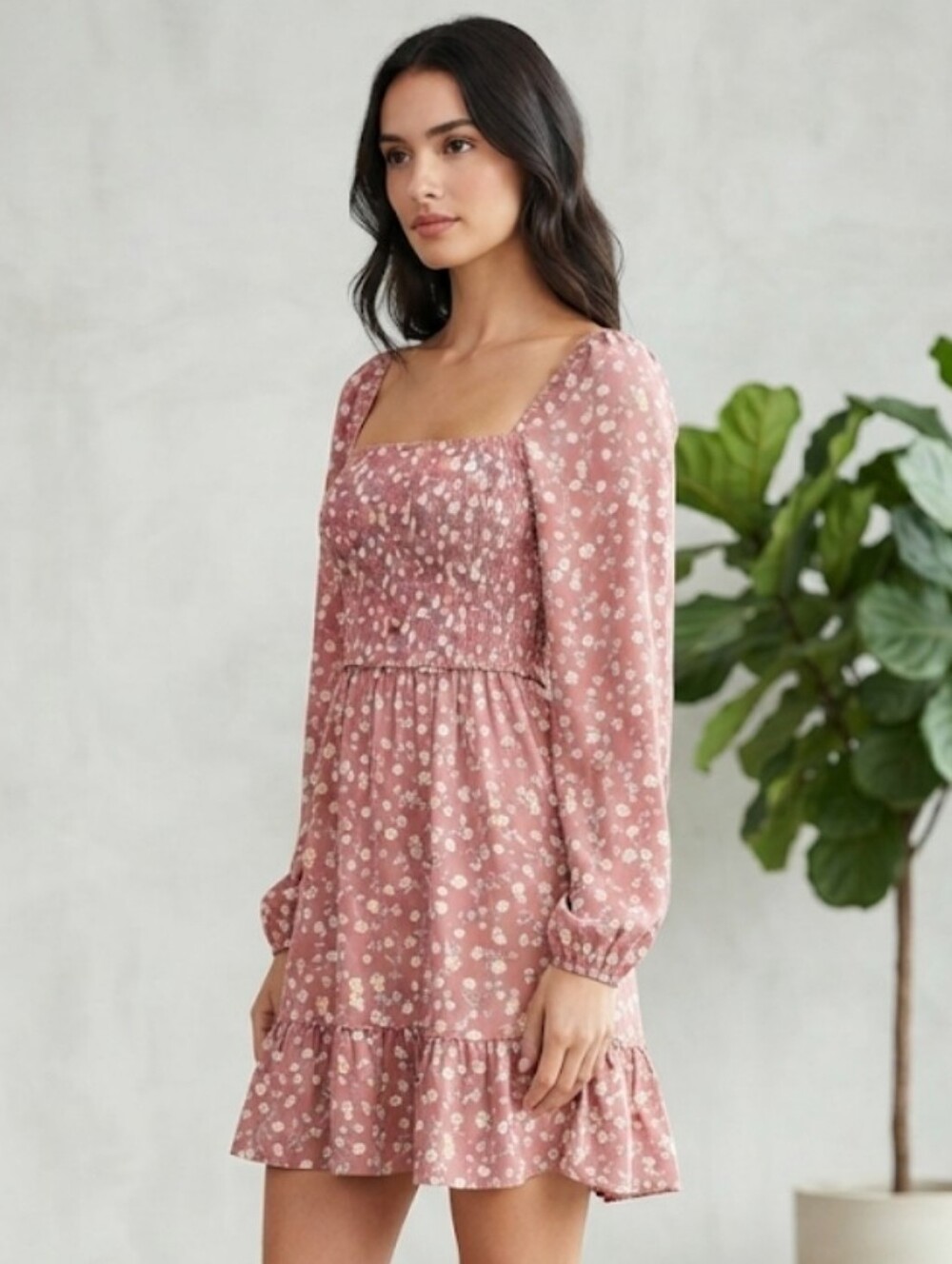 Arizona Jeans Co Pink Ditsy Floral Smocked Mini Dress XS NWT